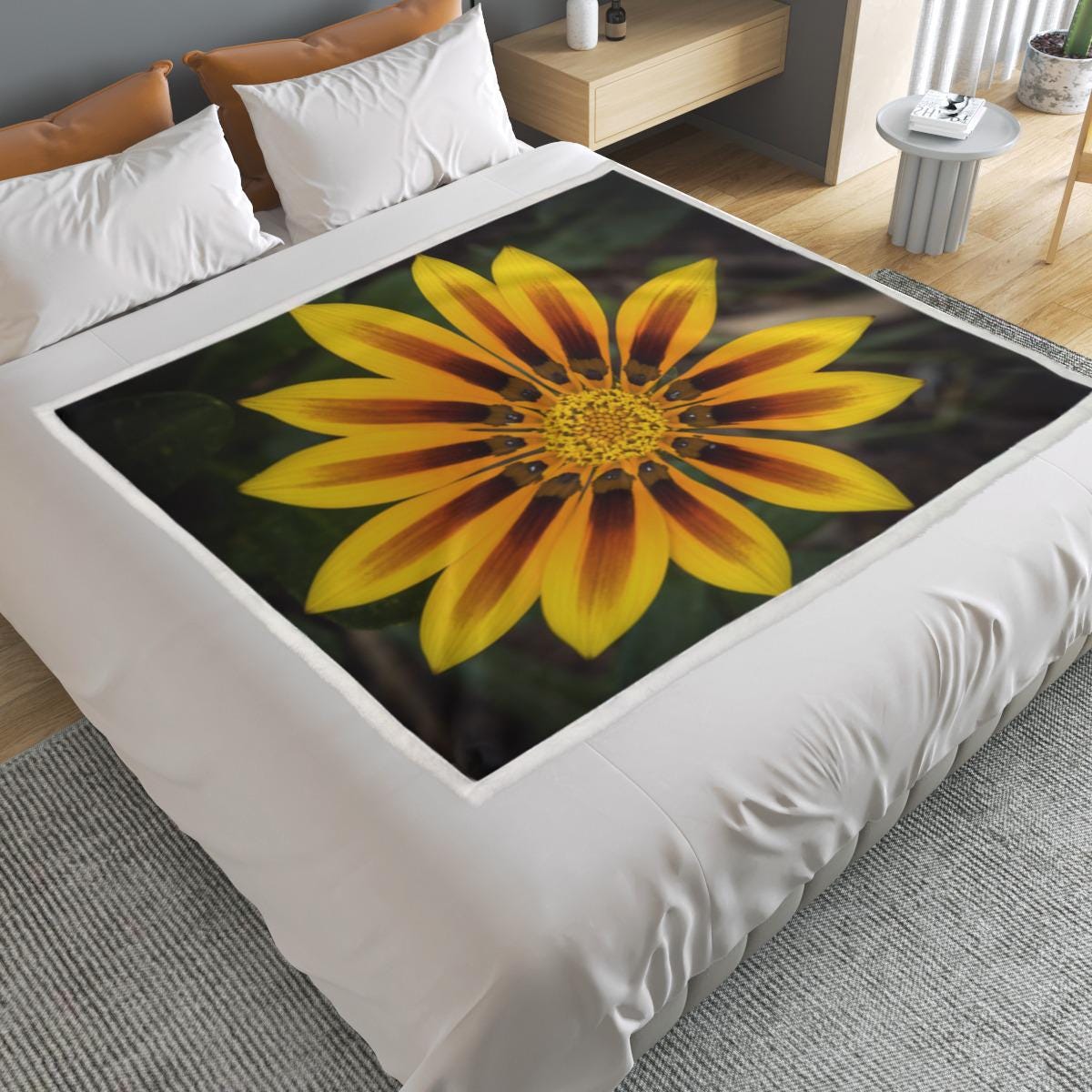 Vivid Yellow Flower Blanket - Artistic Bedding