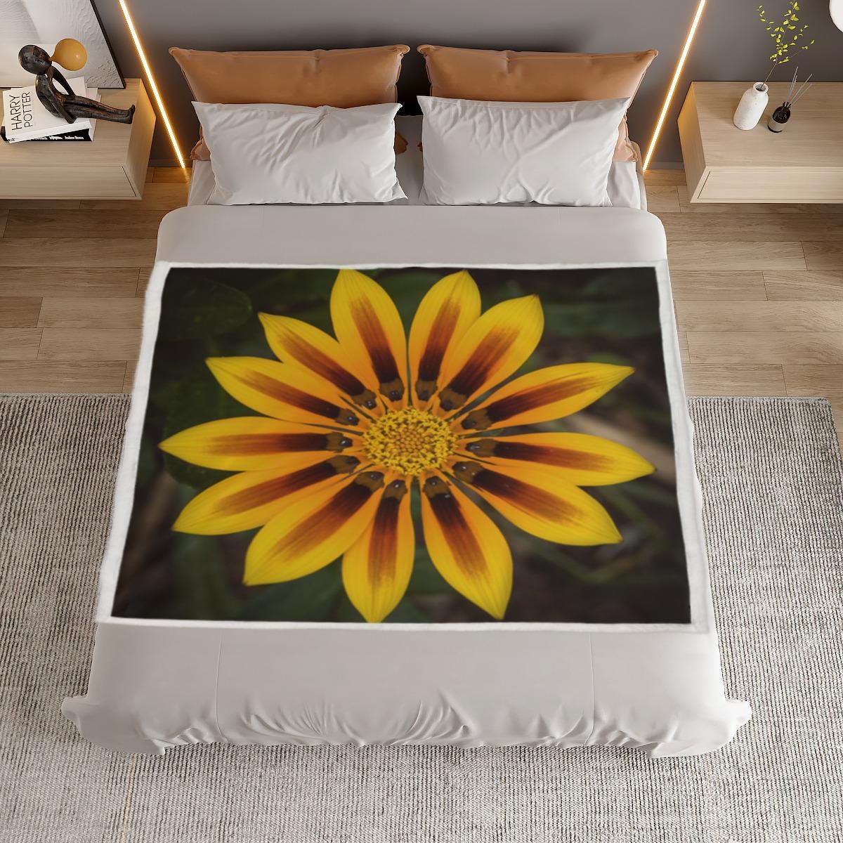 Vivid Yellow Flower Blanket - Artistic Bedding