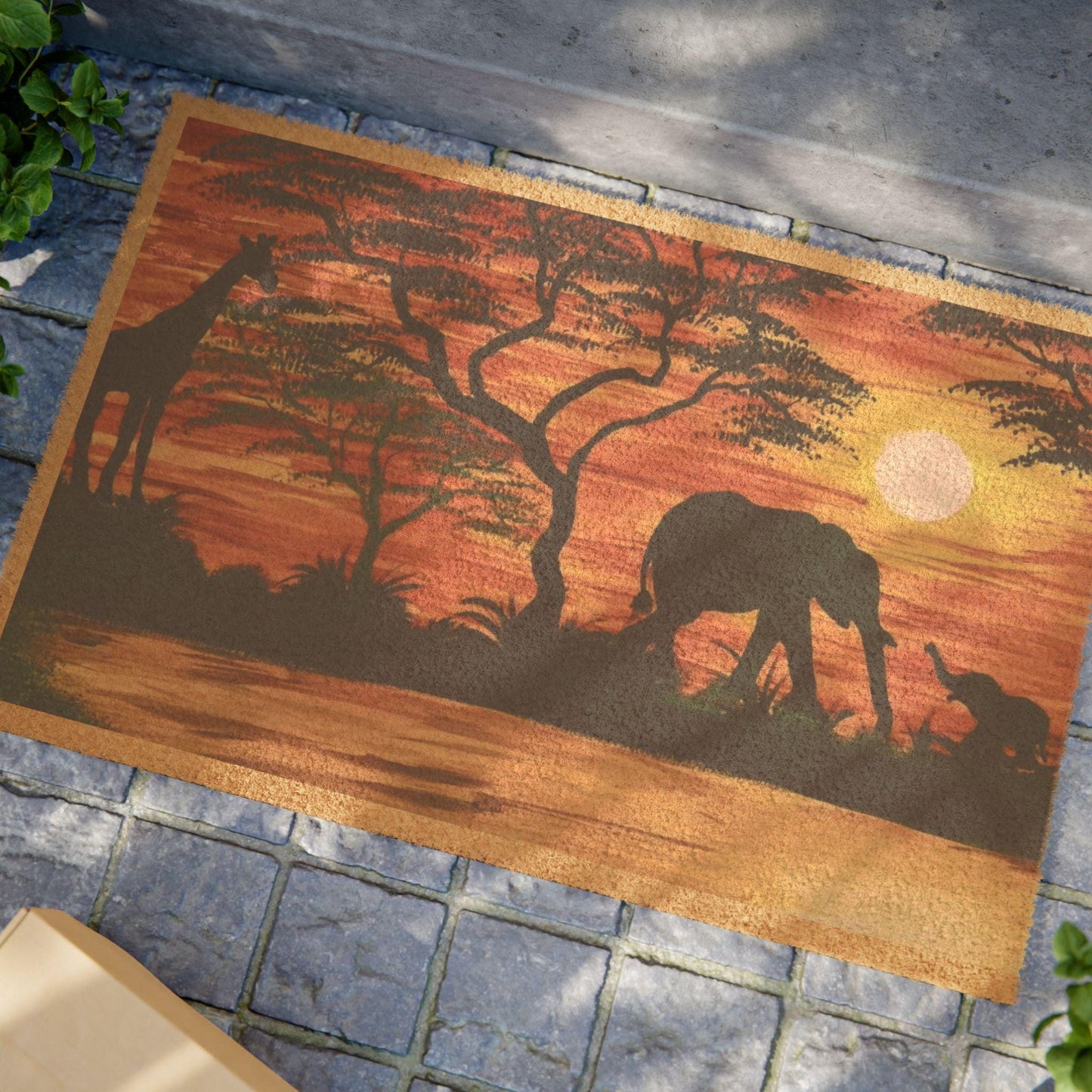 Doormat,  Early Evening in Africa Home Decor Rug Indoor Outdoor Mat, Wildlife Animal Lover Gift, Bush Theme Welcome Mat Floor Entrance