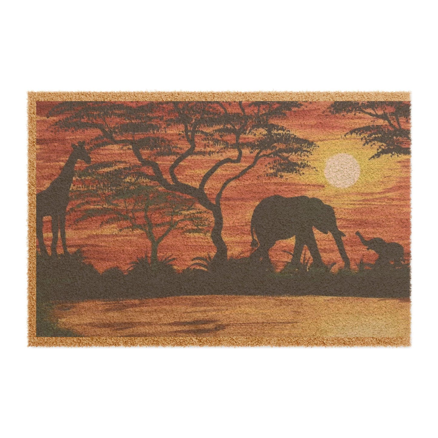 Doormat,  Early Evening in Africa Home Decor Rug Indoor Outdoor Mat, Wildlife Animal Lover Gift, Bush Theme Welcome Mat Floor Entrance