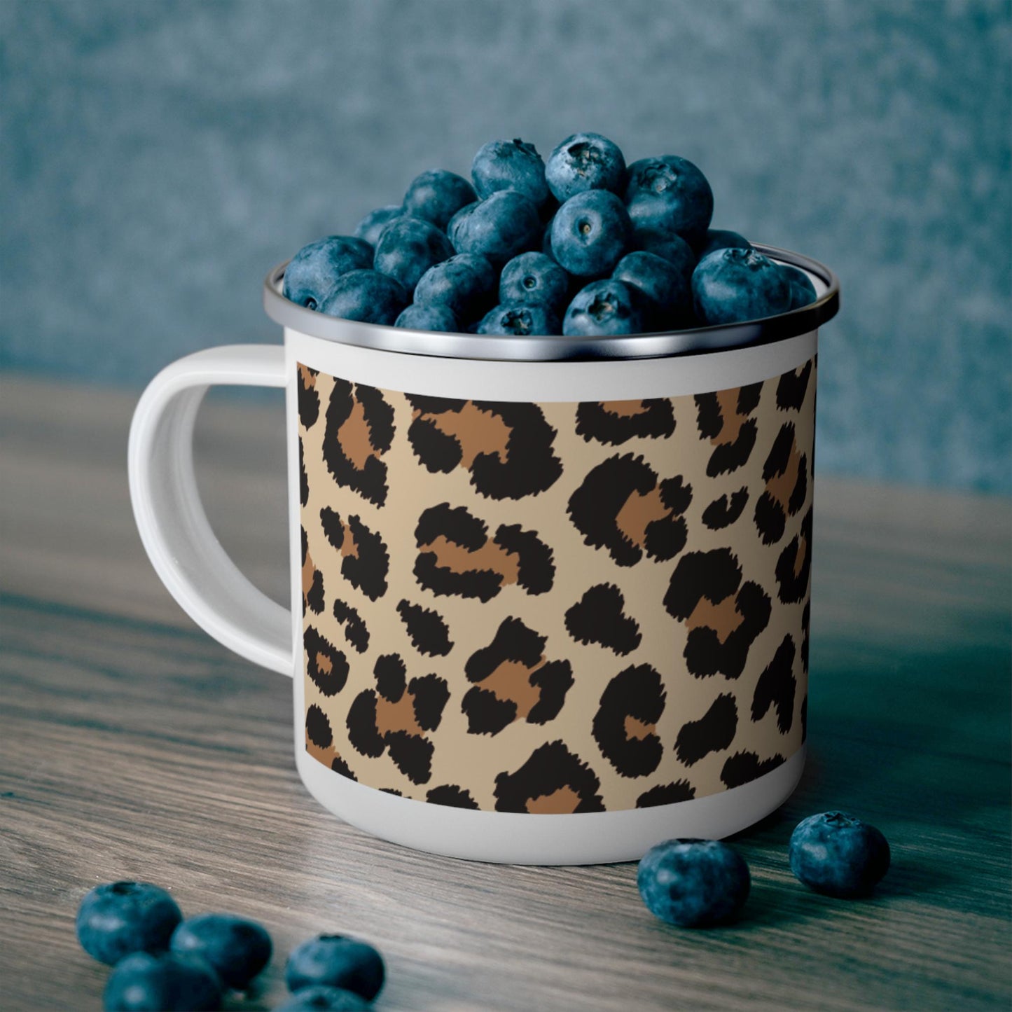 Enamel Camping Mug, Leopard Print Outdoor Adventure Coffee Cup