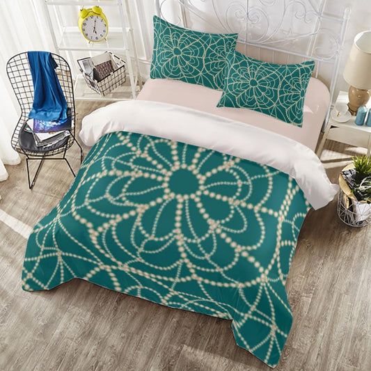 Turquoise Patterned Four-piece Duvet Cover Set