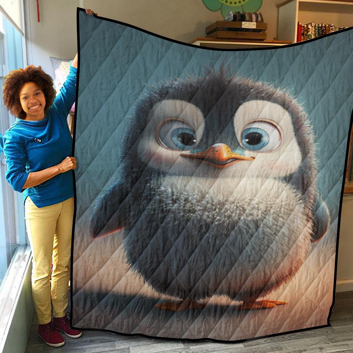 Cute Penguin to Share Your Dreams  Lightweight & Breathable Quilt With Edge-wrapping Strips