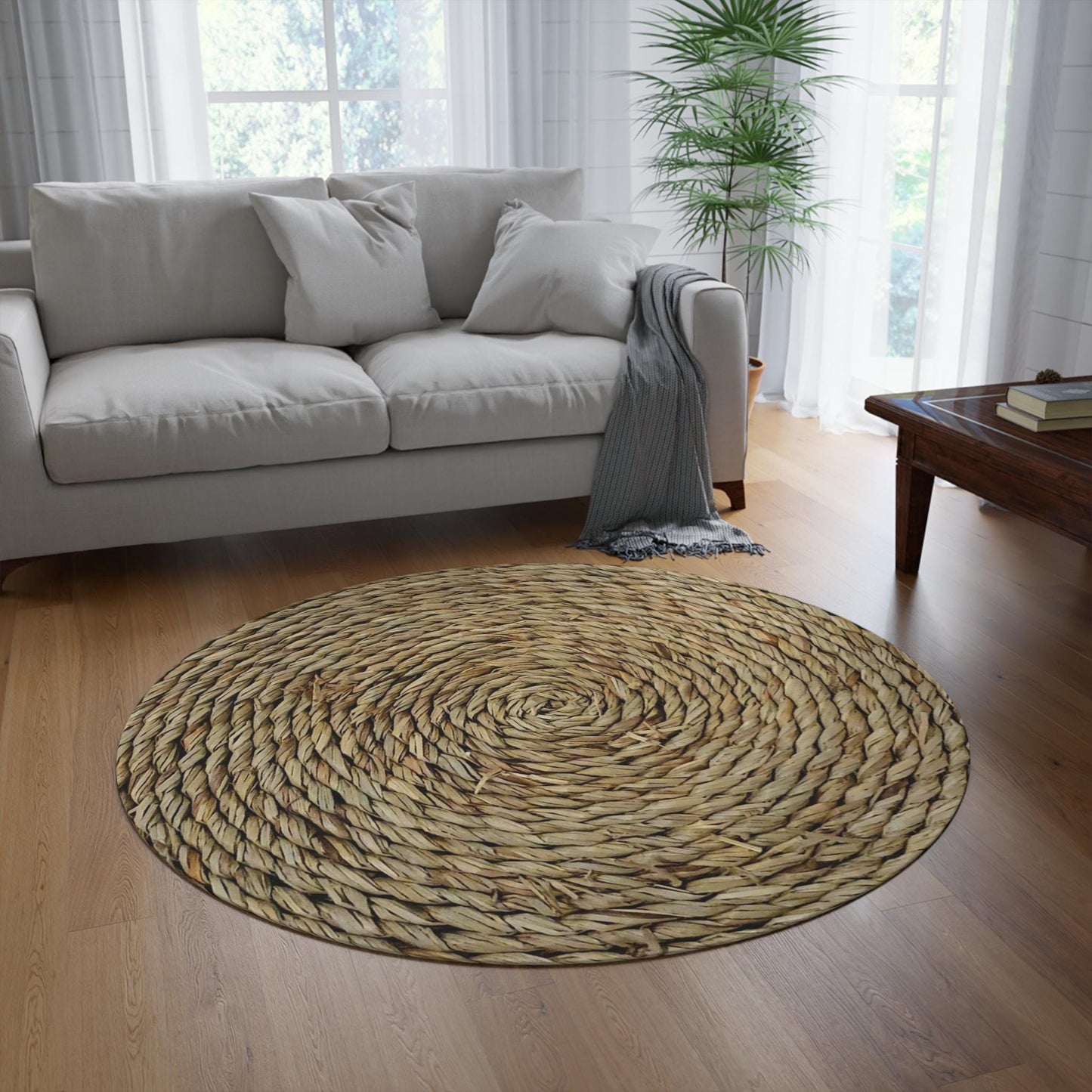 Round Rug, Native Straw Mat Design, Soft Faux Straw Mat, Comfortable and Unique Floor Covering