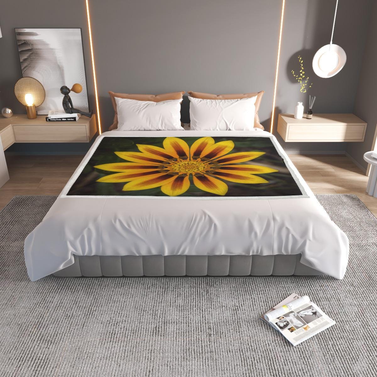 Vivid Yellow Flower Blanket - Artistic Bedding