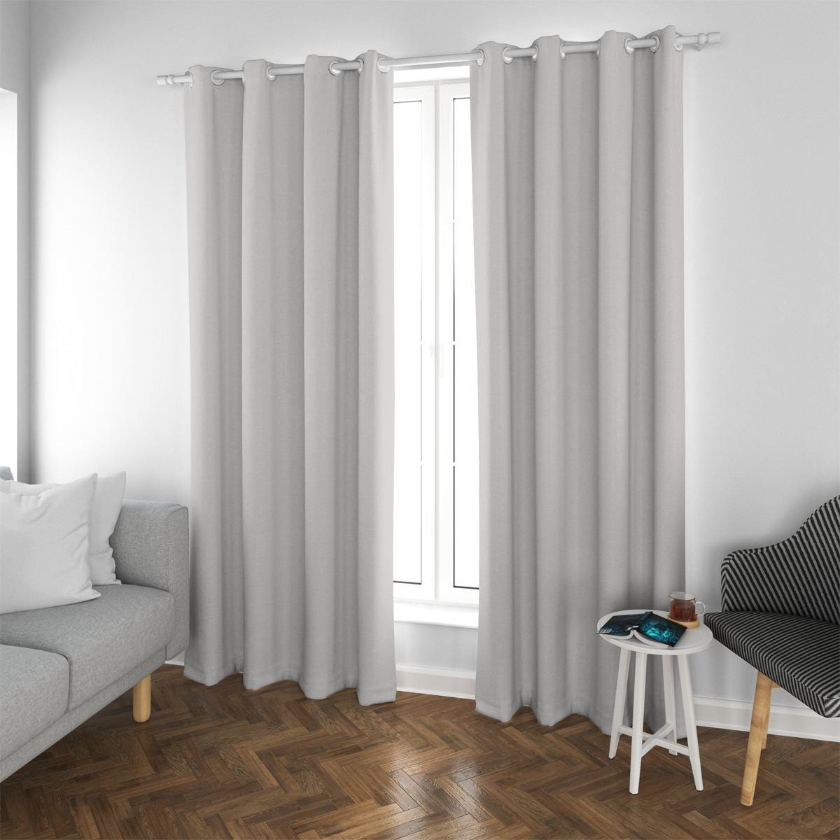 Soft Silver Grey Grommet Blackout Drapes